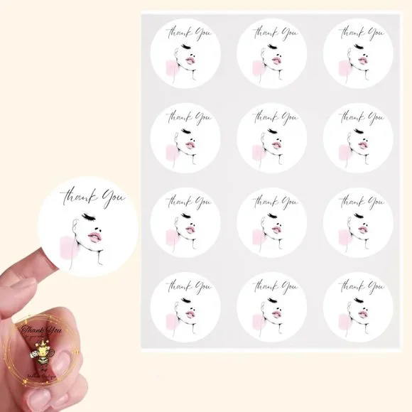 100 count Makeup Thank You Roun Stickers Size 2 inches - Picture 2 of 7